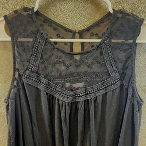 Loveappella‎ Large Black Lace Mesh Yoke Sleeveless Boho Summer Chic Whimsigoth